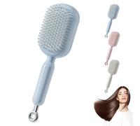 Retractable Cushion Massage Hair Brush, Pull Ring Air Cushion Self Cleaning Hair Brush, Retractable Air Cushion for Gentle Smoothing, Anti-Static Detangling Brush for Women, Men & Kids, Hme (Blue)