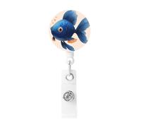 Retractable Cute Blue Fish Badge Holder, Retractable Badge Reel Clips and Id Card Holder, Suit for Offices, Teachers, Students, Nurses.