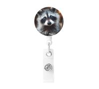 Retractable Cute Raccoon Badge Holder, Retractable Badge Reel Clips and Id Card Holder, Suit for Offices, Teachers, Students, Nurses.
