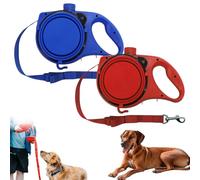 Retractable Dog Belt Plate and Water Bottle, 3-in-1 Portable Multifunctional Dog Leash with Built-in Water Bottle Foldable Bowl & Poop Bag Holder for Small Medium Large Dogs (Blue+Red)
