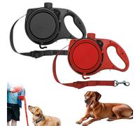 Retractable Dog Belt Plate and Water Bottle, 3-in-1 Portable Multifunctional Dog Leash with Built-in Water Bottle Foldable Bowl & Poop Bag Holder for Small Medium Large Dogs (Red+Black)