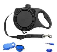 Retractable Dog Belt Plate and Water Bottle, 3-in-1 Retractable Dog Leash with Built-in Water Bottle and Bowl, with Anti Slip Handle, for All Kinds of Dogs (Black)