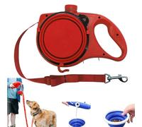 Retractable Dog Belt Plate and Water Bottle, 3in1 Portable Multifunctional Retractable Dog Leash with Foldable Bowl and Anti Slip Handle, for Small, Medium, Large Dogs (Red)