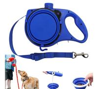 Retractable Dog Belt Plate and Water Bottle, 3in1 Portable Multifunctional Retractable Dog Leash with Foldable Bowl and Anti Slip Handle, for Small, Medium, Large Dogs (Blue)