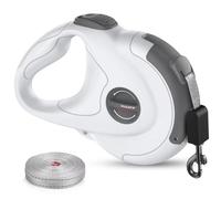 Retractable Dog Lead, 4M/13FT, 360° Tangle-Free Anti-Slip, Durable Strong Nylon Replaceable Repairable Leash Tape One-Handed Brake Pause Lock upto 50KG/110lbs Dogs/Cats (White)