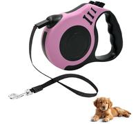 Retractable Dog Lead, 5M/16FT Extendable Dog Training Lead360°Tangle-Free with Smooth & Durable Nylon Tape, One-Handed Brake & Pause Dog Lead with Anti-Slip Handle for Small Medium Dogs (Pink)