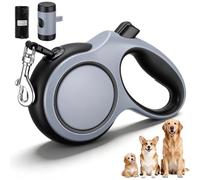 Retractable Dog Lead 8m/26ft, Extendable Dog Leash with 360° Tangle-Free Braided Rope, One-Hand Quick Brake Lock, Anti-Slip Handle & Poop Bag Holder for Medium Large Dogs up to 50kg (Grey/Black)