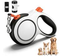 Retractable Dog Lead 8m/26ft, Extendable Dog Leash with 360° Tangle-Free Braided Rope, One-Hand Quick Brake Lock, Anti-Slip Handle & Poop Bag Holder for Medium Large Dogs up to 50kg (White/Orange)