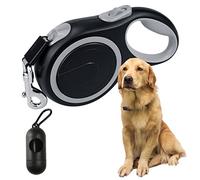 Retractable Dog Lead, 8M / 26FT Reinforced Extendable with Non-Slip Handle & Adjustable Dog Lead, Strong Nylon Band, One-Hand Brake, Pause Lock with Waste Dispenser Bags for Medium, Large Pets(Grey)