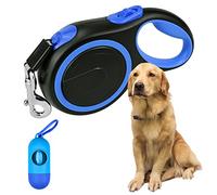 Retractable Dog Lead, Reinforced Extendable with Non-Slip Handle & Adjustable Dog Lead, 8M / 26FT Strong Nylon Band, One-Hand Brake, Pause Lock with Waste Dispenser Bags for Medium, Large Pets(Blue)