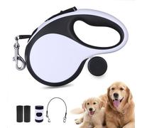 Retractable Dog Leash with chew-Proof Cable, 26ft Heavy-Duty Retractable Dog Leash for Medium and Large Dogs Weighing up to 110lbs, with Poop Bag Holder, 360° Tangle-Free, one-Click Lock.（White）