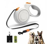 Retractable Dog Leash with Dispenser and Poop Bags, 16ft Dog Walking Leash, Ergonomic Non-Slip Grip, Tangle-Free Design for Big Dogs up to 66lbs, One-Hand Brake, Reflective Strong Nylon Tape