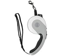 Retractable Dog Leash with LED Light and Anti - Slip Handle, Pet Walking Leash, Extendable Nylon Tape Retractable Pet Leash for Night Walks, Includes Metal Hook and Ergonomic (White Gray)
