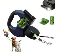 Retractable Dog Leash with Light, The Flowleesh Dual Dog Leash with 360° No-Tangle Swivel, Retractable Length, LED Light & Poop Bag Holder, Flowleash Heavy Duty No Tangle Double Leashs (Blue)