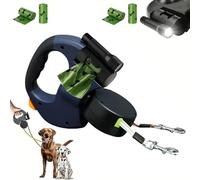 Retractable Dog Leash with Light, The Flowleesh Dual Dog Leash with 360° No-Tangle Swivel, Retractable Length, LED Light & Poop Bag Holder, Flowleash Heavy Duty No Tangle Double Leashs