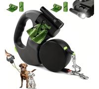 Retractable Dog Leash with Light, The Flowleesh Dual Dog Leash with 360° No-Tangle Swivel, Retractable Length, LED Light & Poop Bag Holder, Flowleash Heavy Duty No Tangle Double Leashs