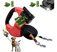 Retractable Dog Leash with Light, The Flowleesh Dual Dog Leash with 360° No-Tangle Swivel, Retractable Length, LED Light & Poop Bag Holder, Flowleash Heavy Duty No Tangle Double Leashs