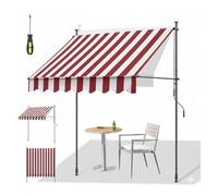 Retractable Drill-Free Patio Awning, Adjustable Angle & Height Sunshade for Backyard Garden & Porch, Easy Install with Screwdriver, Red & White
