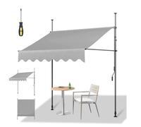 Retractable Drill-Free Patio Awnings, Adjustable Height & Angle for Backyard Garden, Light Gray 1.5m, Easy Install with Screwdriver, Perfect for Porches