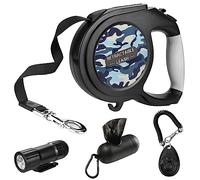 Retractable Extendable Dog Lead - 8M/26ft with Non-Slip Handle, LED Flashlight, Waste Dispenser Bags, One-Hand Brake for Night Walking