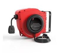 Retractable Extension Cord Reel 50FT+4.5 (15+1.5M) Electrical Power Cord Reel 14AWG 13A 3C SJT with Grounded Triple Tap Outlet Wall/Ceiling Mount (180° Swivel) Adjustable Stopper
