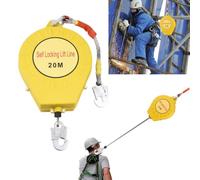 Retractable Fall Protection Lifeline 330lbs Steel Wire Rope Safety Gear | Self Locking Fall Arrest Lanyard with Alloy Steel Hook for Roofing, Construction, Climbing and High Altitude Safety Work