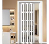 Retractable Folding Door - No Drill Sliding Aluminu & Acrylic Panel - Easy DIY Inllat for Bathroom, Closet, Kitchen, Patio - 25"x80" Clete Kit