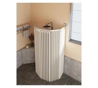 Retractable Folding Shower Curtain Rod Set No Drill Water Resistant Portable Changing Room for Bathroom RV Closet 2 Fold Design (White)