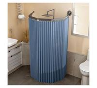 Retractable Folding Shower Curtain Rod SetNo Drill WaterResistant & Portable for Bathroom Changing Room Window & Clothing Store (Blue 2Fold)