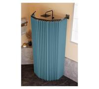 Retractable Folding Shower Curtain Rod WallMounted Adjustable Aluminum Drying Rack for Bathroom RV HotelPortable 4Fold Design (Blue)