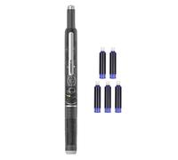 Retractable Fountain Pen - 0.38mm Telescopic Pen with 5 Refillable Blue Ink Cartridges, Transparent Body, Smooth Writing for Journals, Doodles and Notes, ABS and Stainless Steel