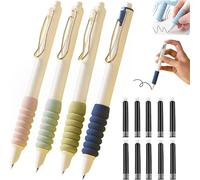 Retractable Fountain Pen, 4 Pcs Cloud Grip Brush Title Pen Super SoftRefillable Fountain Pen Press Type Refillable Ink Writing Pen for Writing, Painting, Drawing, School (Pen+10PCS Black Refills)