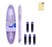 Retractable Fountain Pen, Multicolor Pressable Gel Pen, 0.38mm Blue&black Ink Barrel Includes 5 Refillable Ink Cartridges, Smooth Writing No Leaking (Purple,Erasable Blue)