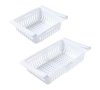 Retractable Fridge Drawer Organiser 2 Pack - Plastic Storage Containers for Vegetables, Fruits, Eggs, Stackable Kitchen Pantry Organizers to Keep Shelves Tidy Fridge Organisers Drawer (White)