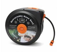 Retractable Garden Hose Reel 100ft x 1/2”, Wall Mounted Automatic Water Hose Reel with 9 Pattern Nozzle, Any Length Lock for Lawn, Car, Patio & Outside Use