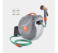 VonHaus Hose Reel 20m - Wall Mounted Hose Reel for Garden, Retractable, Auto Lock and Auto Rewind, Includes Wall Fixings and 8 Function Spray Gun, 180° Pivot Swivelling, Long Reach, Outdoor Watering