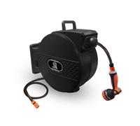 Retractable Garden Hose Reel, 30m Wall-Mounted Garden Hose with Automatic Rewind, 10-Function Spray Nozzle, 150° Swivel Bracket, Heavy-Duty Leak-Proof Design, Black (Black)