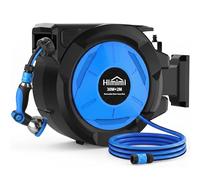 Retractable Garden Hose Reel 30m, Wall Mounted Hose Pipe Reel with Auto Rewind, 180° Swivel, Lock at Any Length, 10 Spray Nozzle, Heavy Duty Garden Water Hose Reel