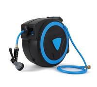 Retractable Garden Hose Reel, 5/8 Inch 90 ft Wall Mounted Hose Reel, Heavy Duty Automatic Hose Reel with 9 Pattern Nozzle, Any Length Lock, Slow Return System, 180° Swivel Bracket