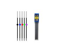 Retractable Gel Pen Refill Set Multicolor 6 in 1 Ballpoint Pen 0.5mm Medium Point 1 Mechanic Pencil with Eraser Free Lead Assorted Color Ink (Ink)