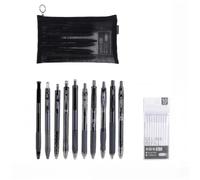 Retractable Gel Pen Set with Mesh Pouch 0.5mm Writing Pens for Study Notes Daily Work Records Journals and Practice Study Pen Set Gel Pens Note Taking Daily Writing Exam Practice Stationery Pouch Desk