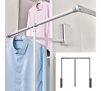 Retractable Heavy Duty Pull Down Closet Rod Wardrobe Rail Organizer Storage System Adjustable Width Coat Rack for Home Silver (89~120mm)