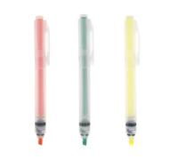 Retractable Highlighter Pens, Pack of 3, Multi-Colour Knock-Style Markers for Study and Office