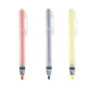 Retractable Highlighter Pens, Pack of 3, Multi-Colour Knock-Style Markers, Pink Blue Yellow