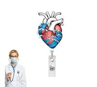Retractable Holder - Vertical Nurse Card Holder Heart Pattern ID Badge Clip for Employee Assistant Student Teacher Nurse Doctor Men