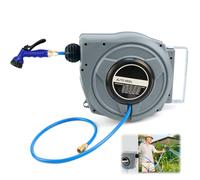 Retractable Hose Pipe Reel, Garden Wall Mounted Hose Reel Extension 20M, with 180° Rotating Wall Bracket, 6 Adjustable Spray Modes Water Sprinkler for Lawn & Garden Watering/Car Washing