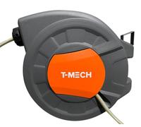 T-Mech Hose Pipe Reel 20m + 2m Auto Rewind Wall-Mounted 8 Spray Nozzle Gun, Neat Retractable Hose-Pipe with Bracket and Fixings, 180° Pivot