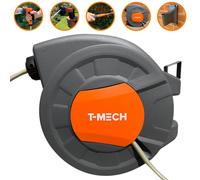 T-Mech Hose Pipe Reel Auto Rewind 30m + 2m, Wall-Mounted 8 Spray Nozzle Gun, Neat Retractable Hose-Pipe with Bracket and Fixings, 180° Pivot