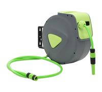 Retractable Hose Reel 10m+1m PVC Green/Grey Wall-Mount Auto Winder 5/16in 180deg