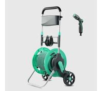 Retractable Hose Reel Cart with BuiltIn Guide Adjustable Mobile Trolley on Wheels Portable Watering Solution for Lawn & Car Washing Includes Nozzle & 40m Hose